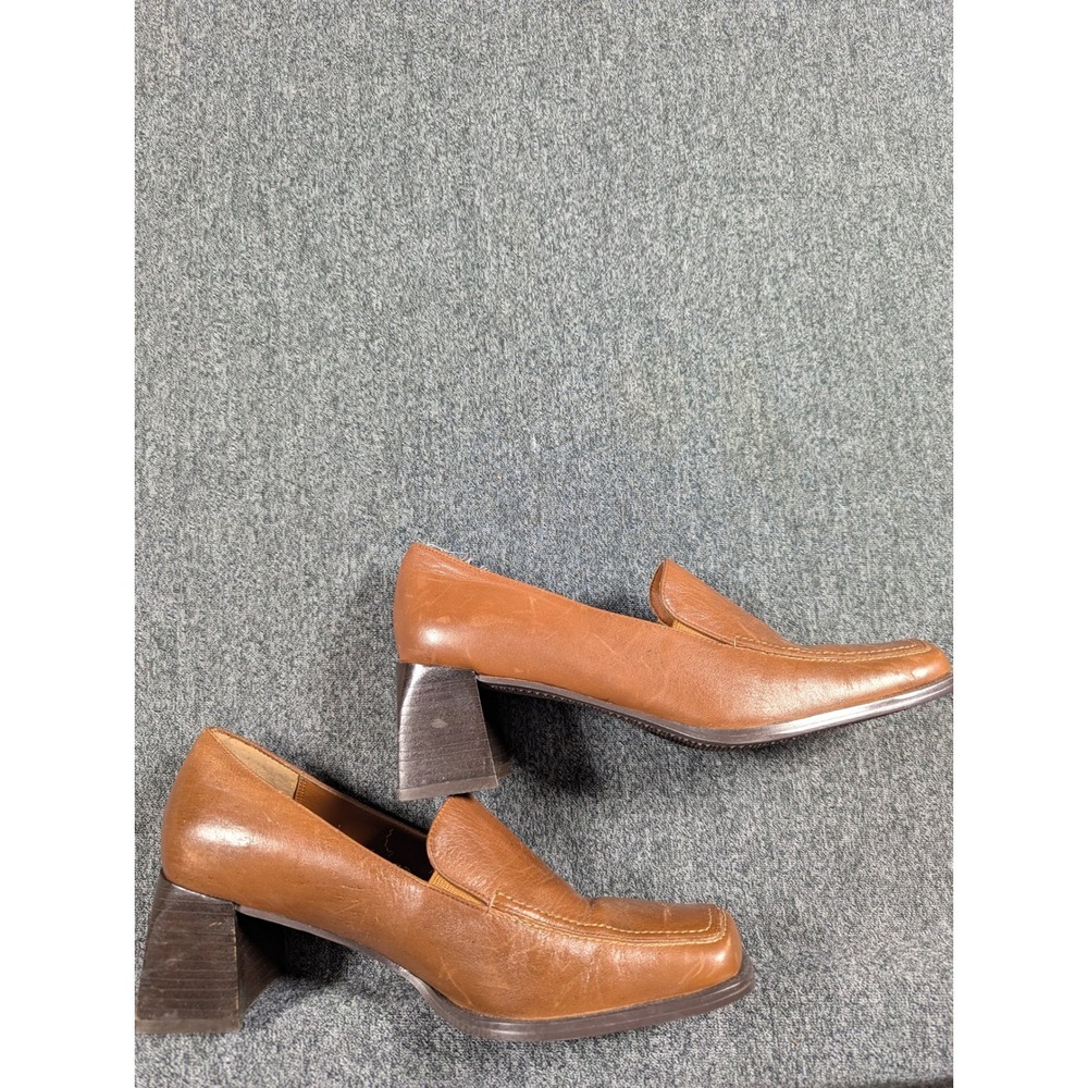 Harve Benard Oliver Tan Leather Square Toe Block Heel Loafers Womens 6M - Picture 4 of 8